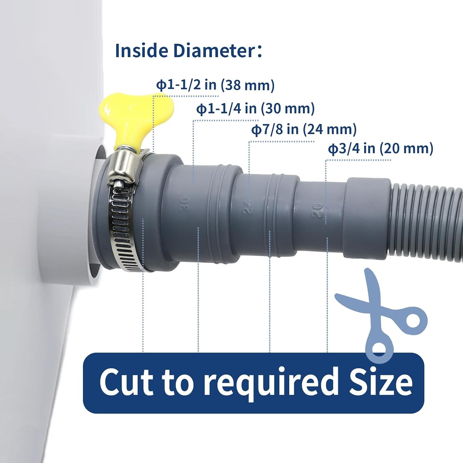1m Drain Hose Extension Kit with Bracket, detail view