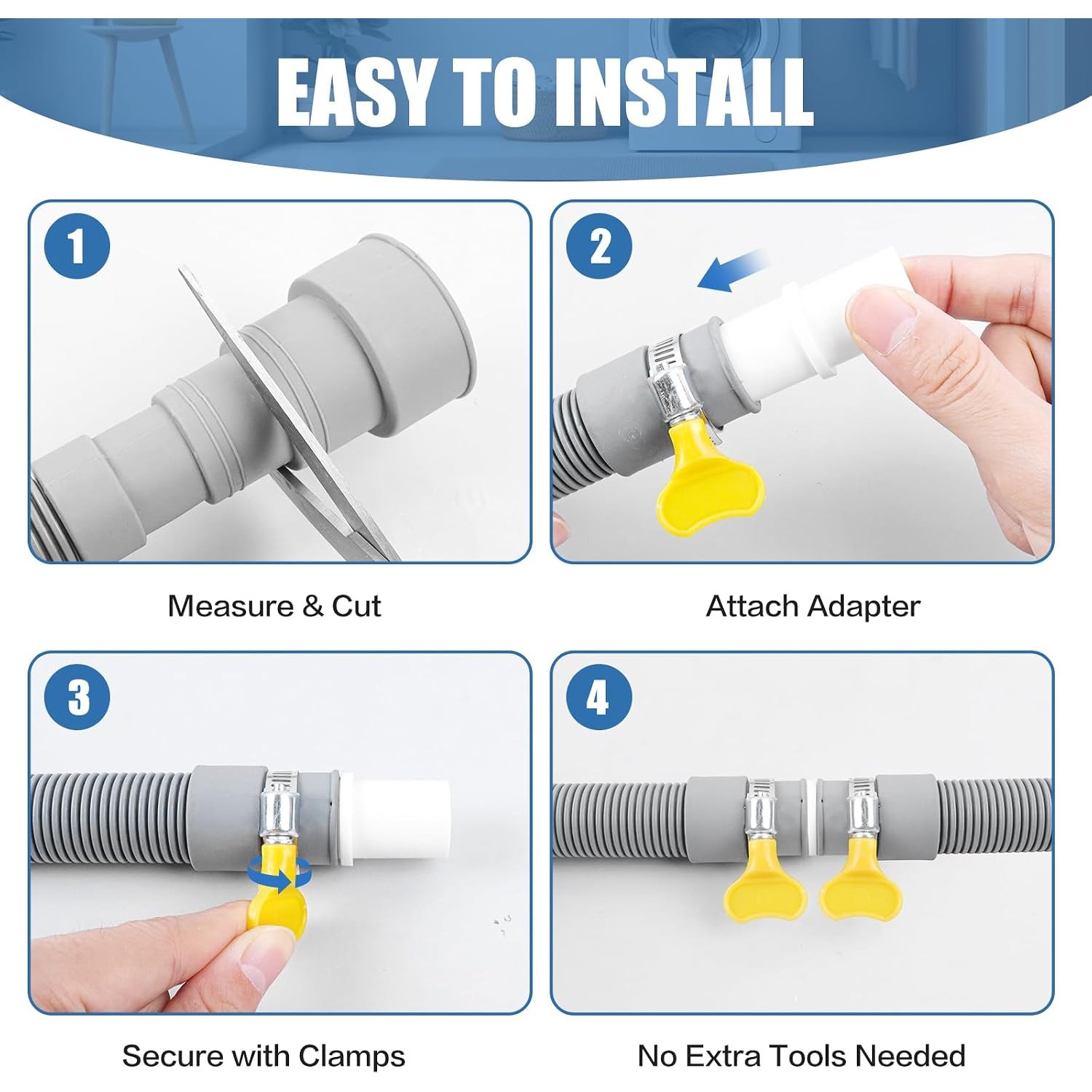 2m Drain Hose Kit with Adapter, U Bracket and Clamps