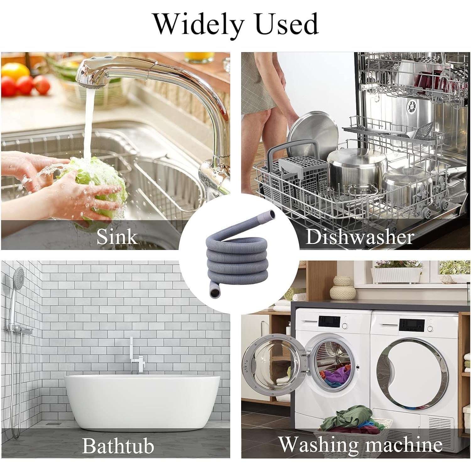 1.5m Washing Machine Drain Hose Kit with Connector and Clamps