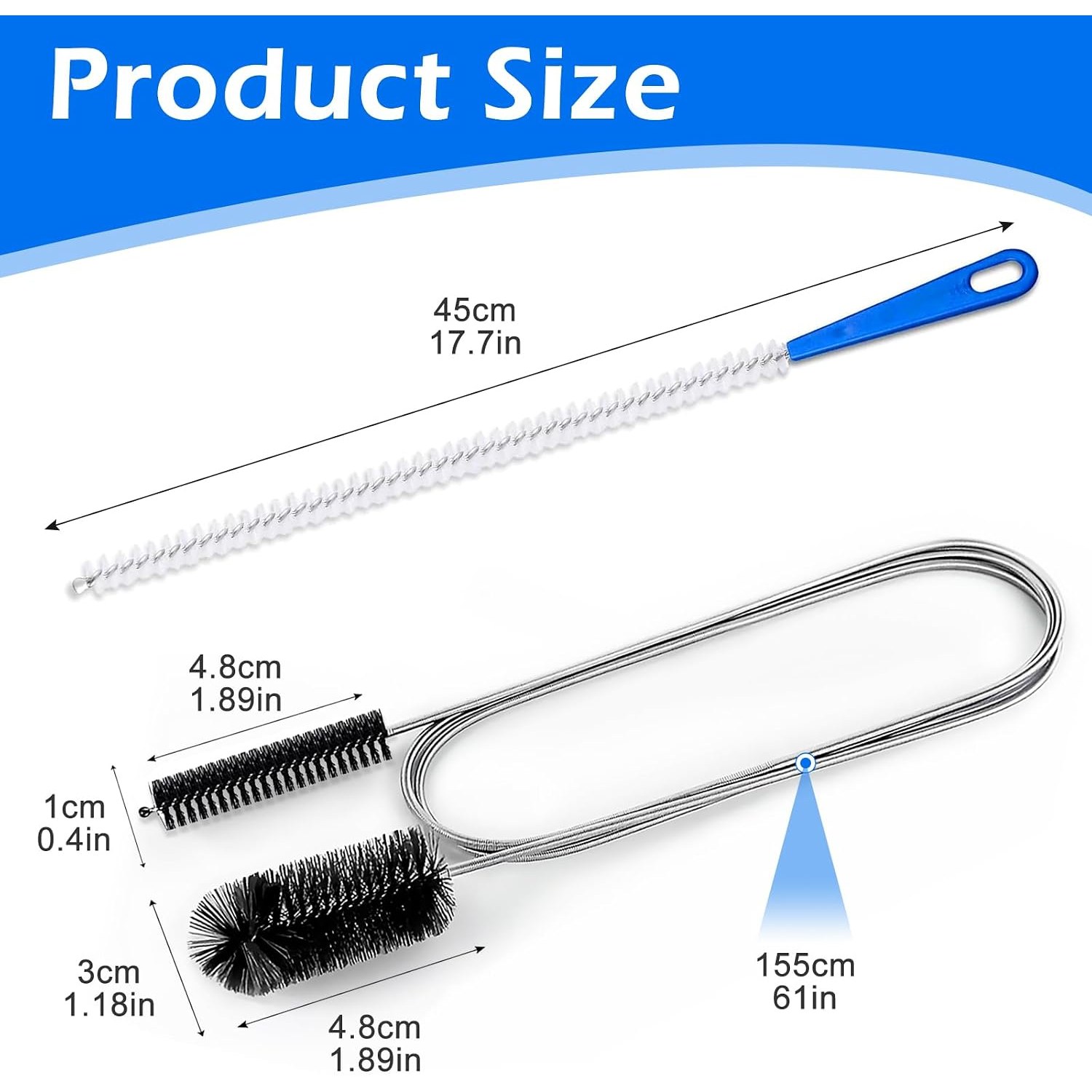2 Piece Drain Brush Set, 155cm Pipe Brush and 45cm Plughole Tool: image 2