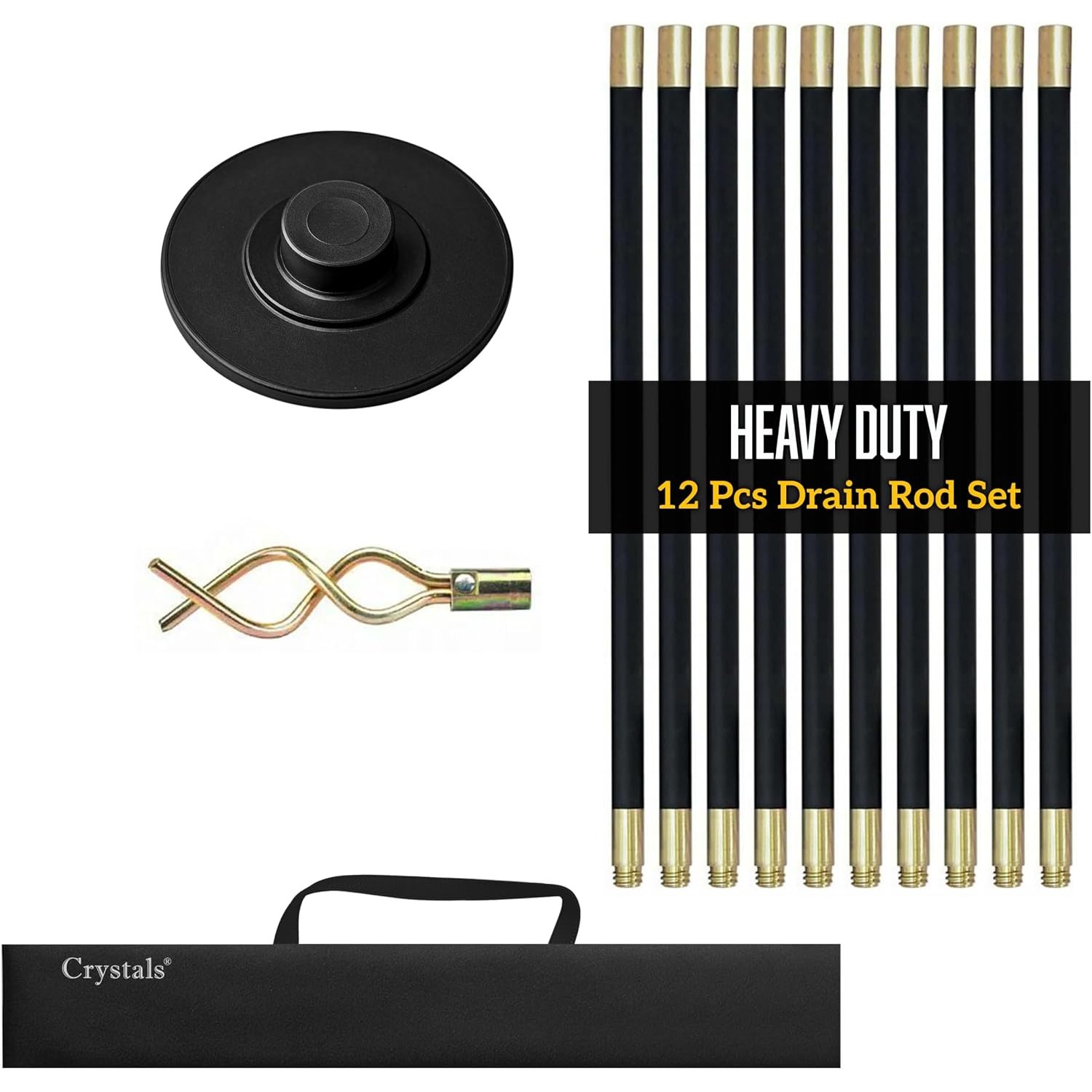 Flexible Drainage Rods 12 Piece Set with Plunger and Worm Screw