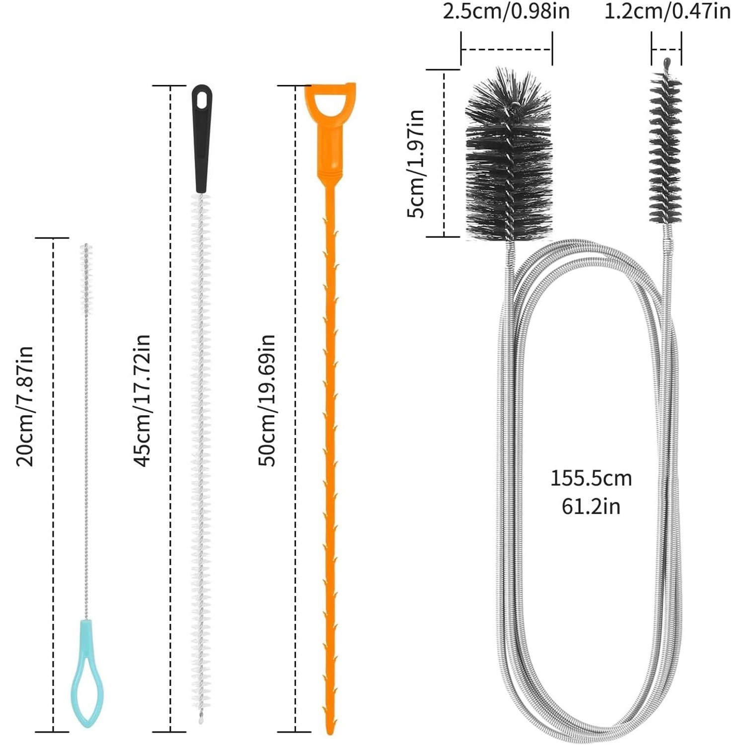 6 Piece Sink Unblocker Tool Set with Brushes and Hair Hooks