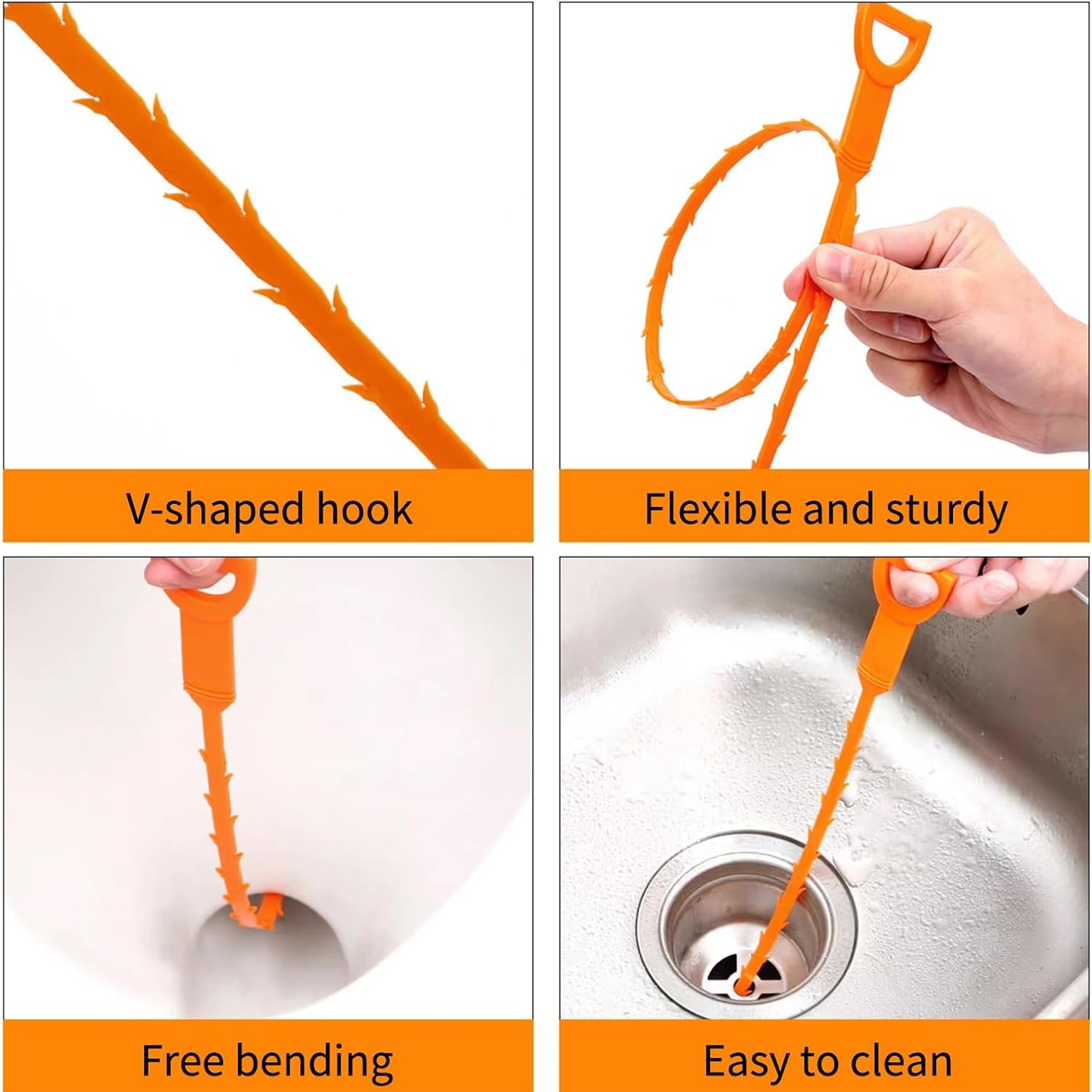 6 Piece Sink Unblocker Tool Set with Brushes and Hair Hooks