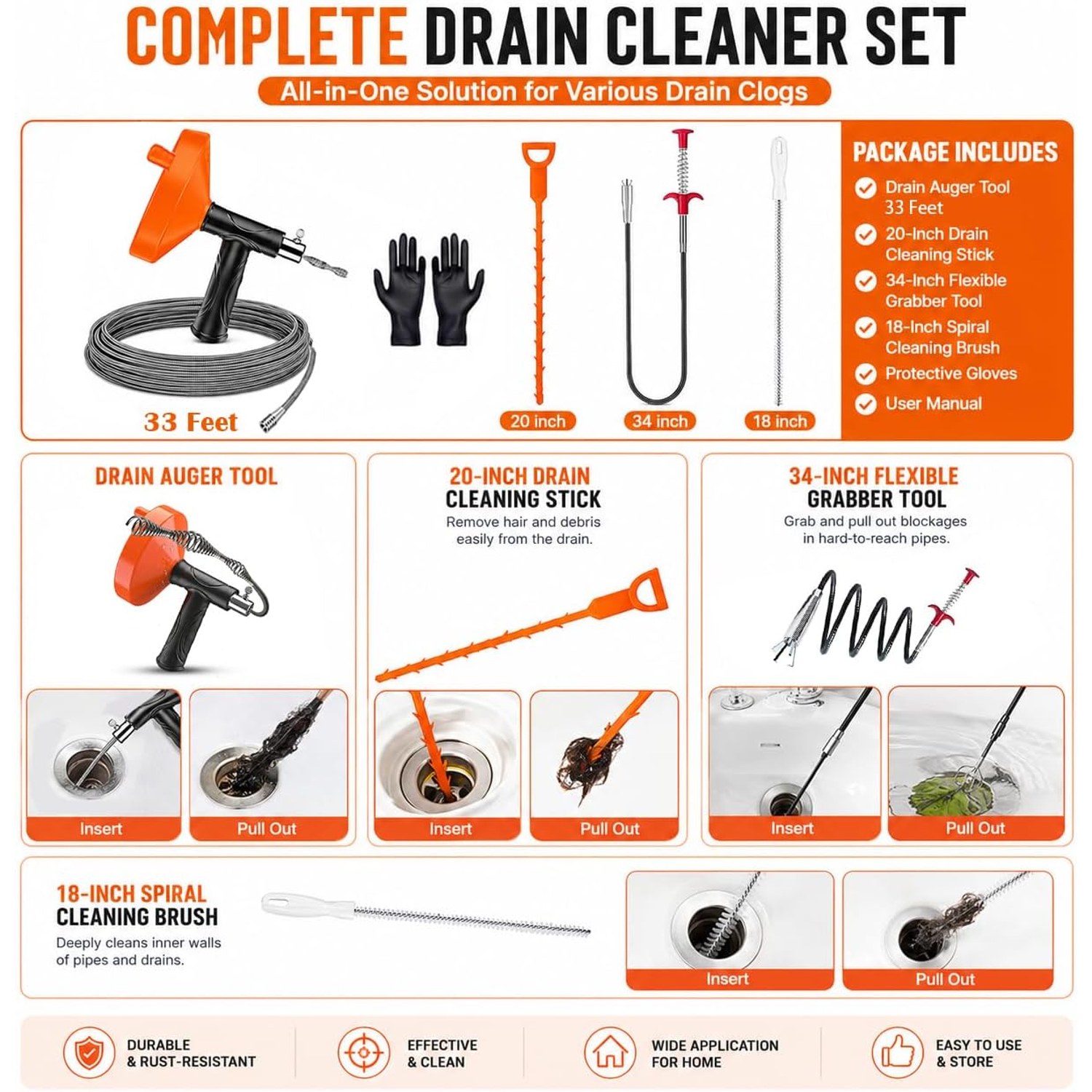 10m Drum Drain Auger with Pistol Grip