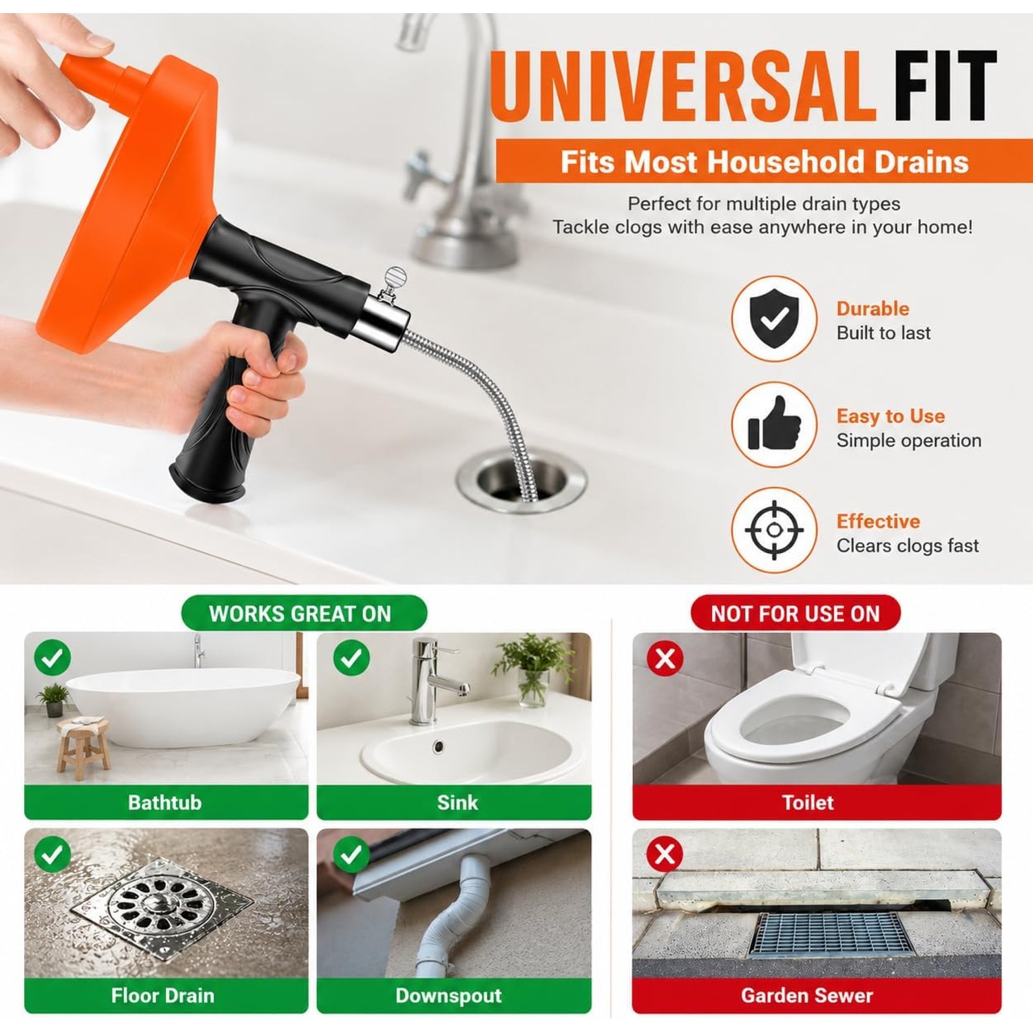 10m Drum Drain Auger with Pistol Grip