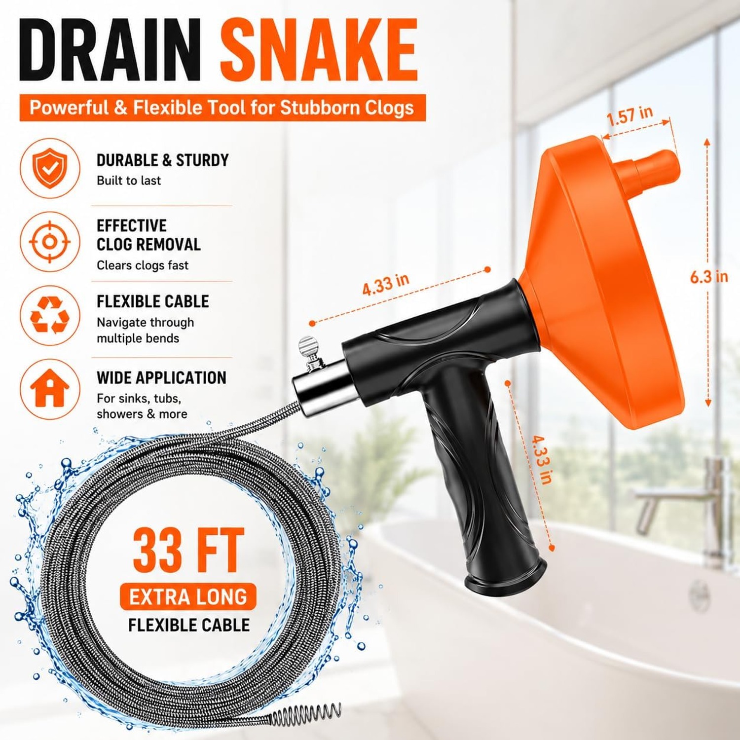 10m Drum Drain Auger with Pistol Grip