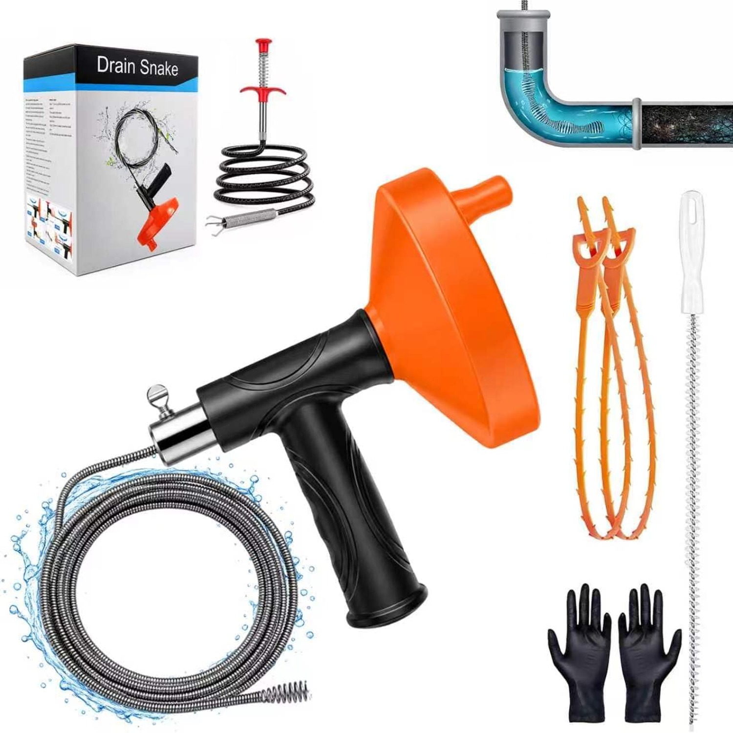 10m Drum Drain Auger with Pistol Grip
