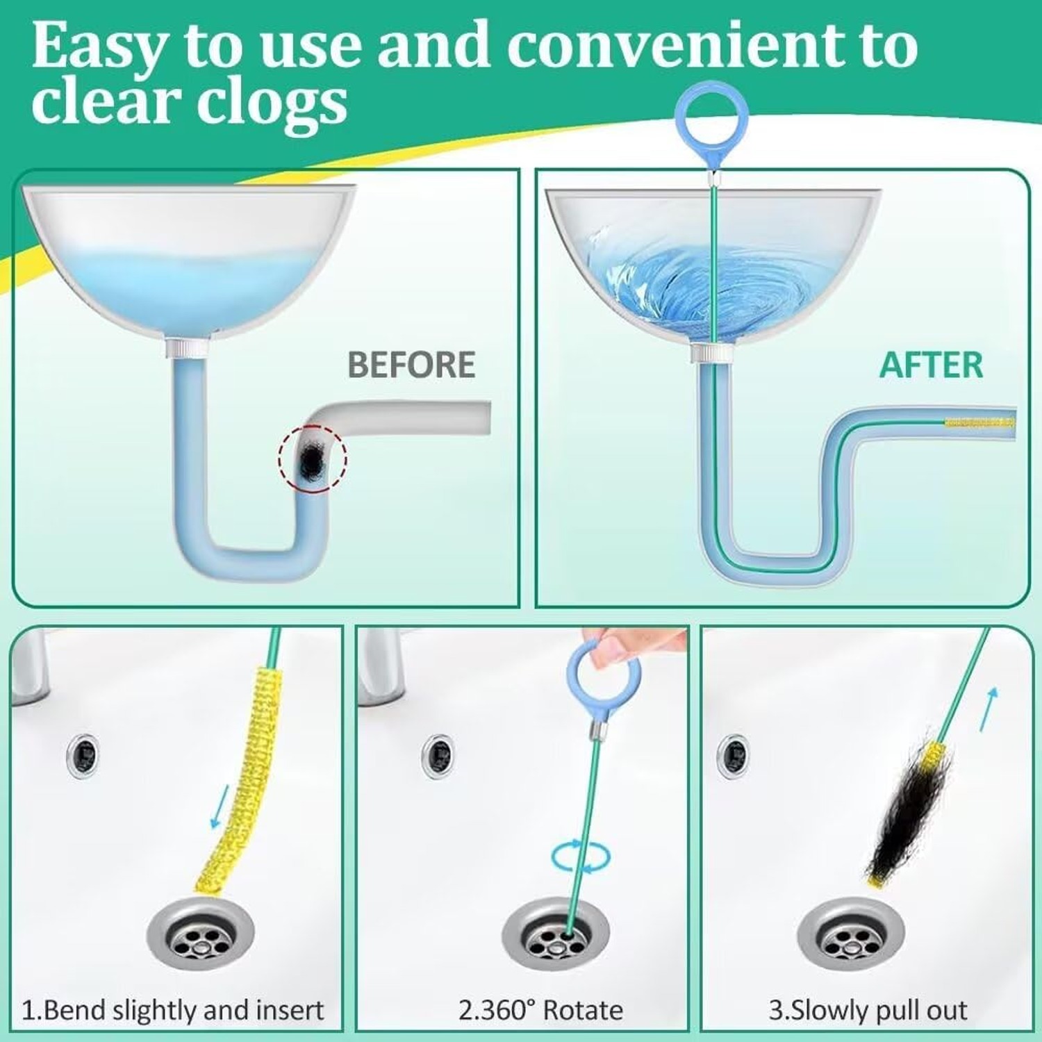 Drain Hair Snake 4 Pack, 90cm and 130cm Nylon Coated Clog Removers