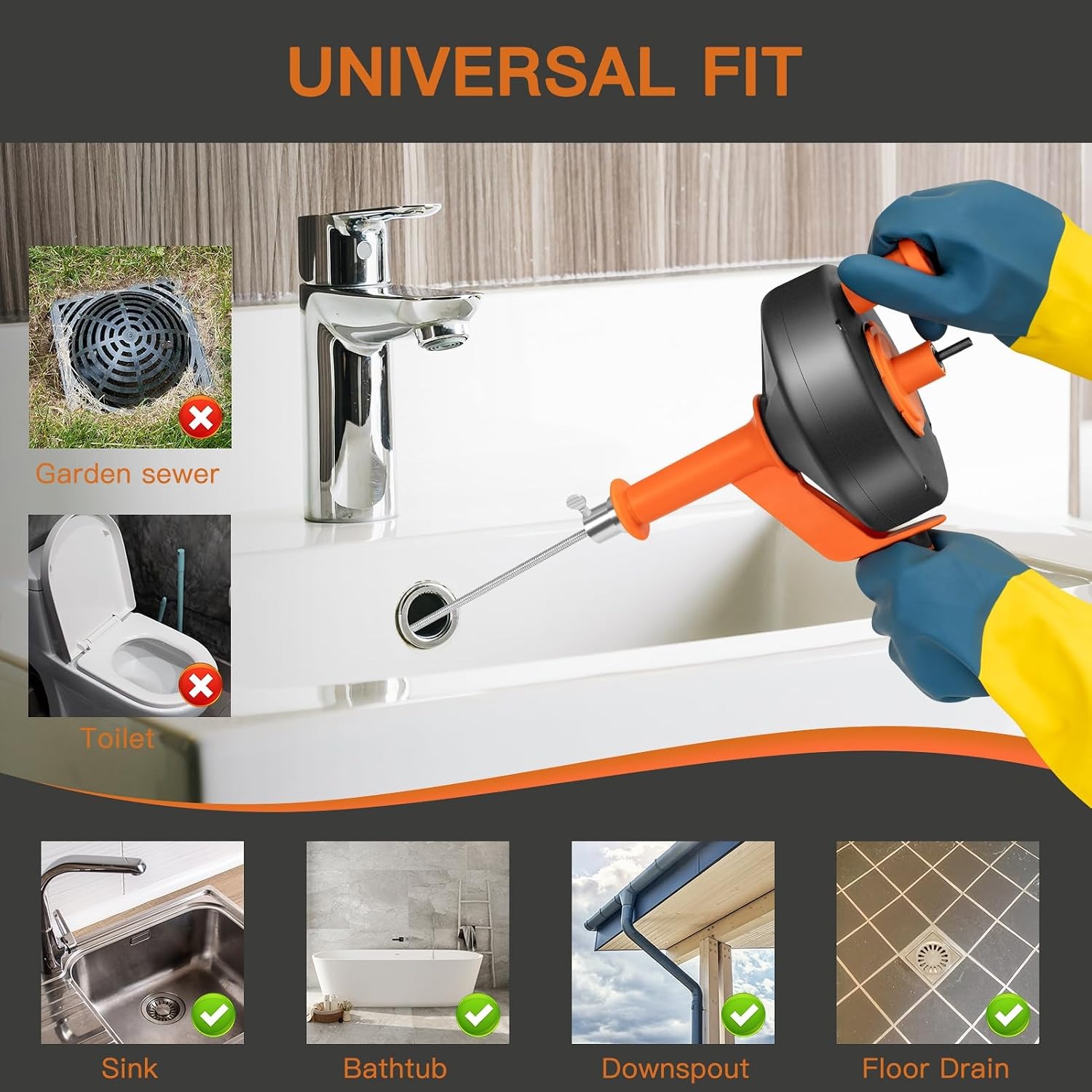 10m Drain Snake with Drill Attachment, Gloves and Canvas Bag: image 4