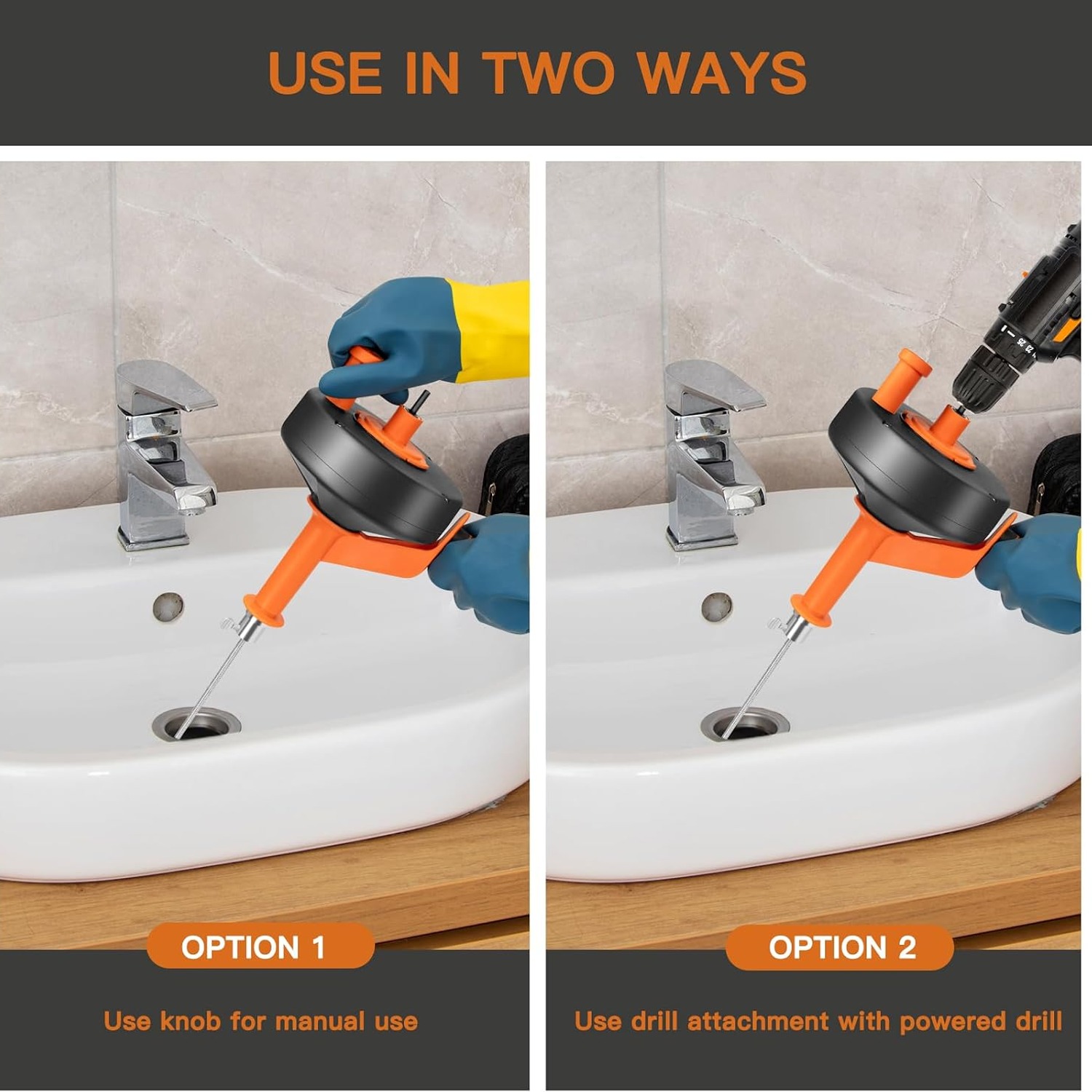 10m Drain Snake with Drill Attachment, Gloves and Canvas Bag: image 7
