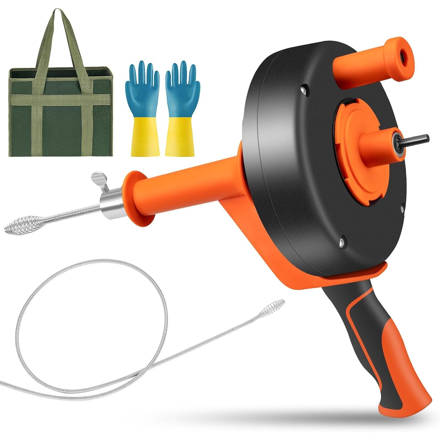 10m Drain Snake with Drill Attachment, Gloves and Canvas Bag