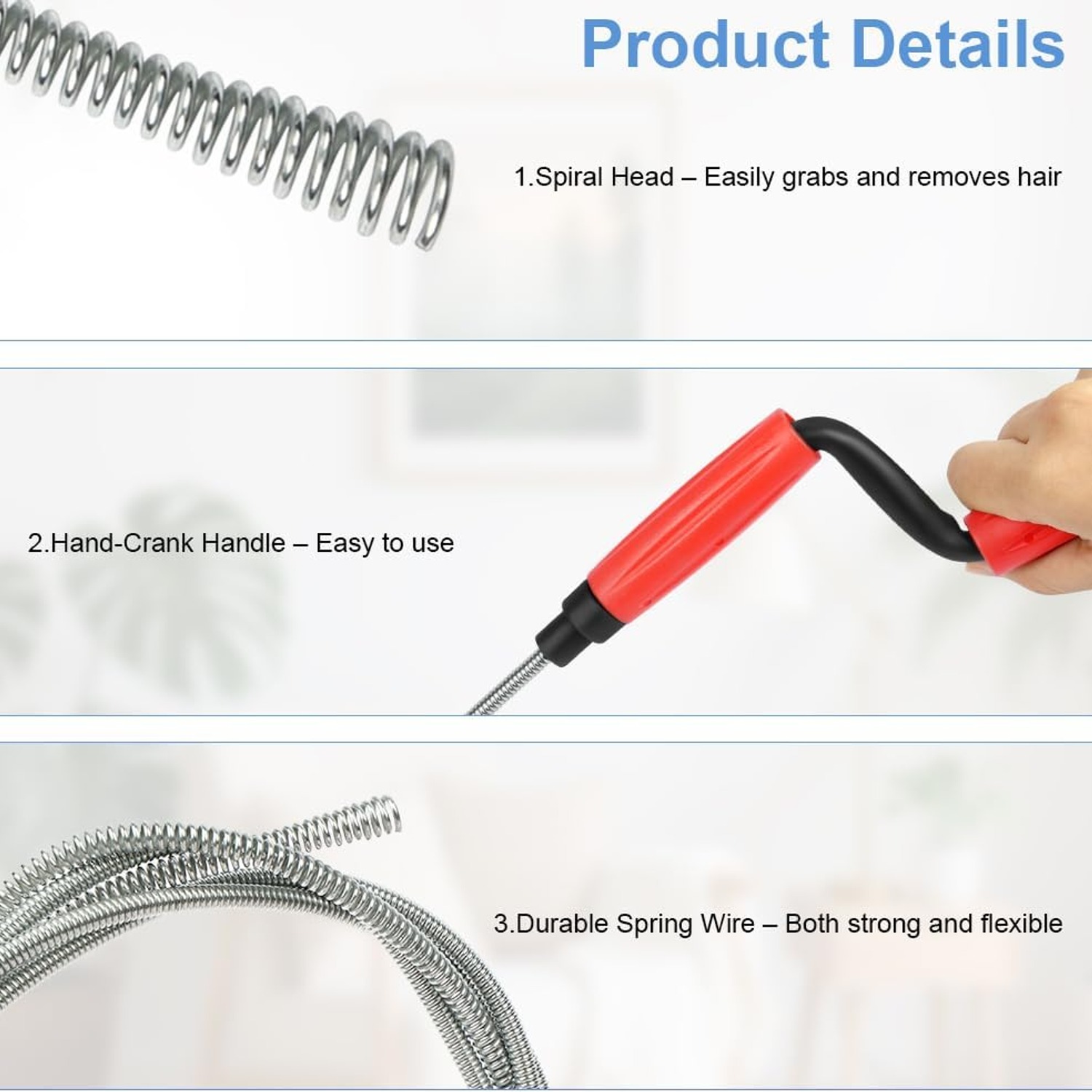 5m Spring Drain Snake with Hand Crank