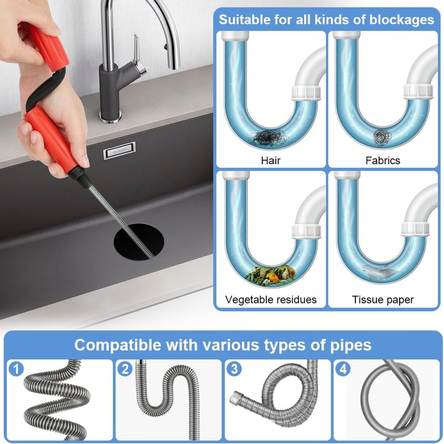 5m Spring Drain Snake with Hand Crank