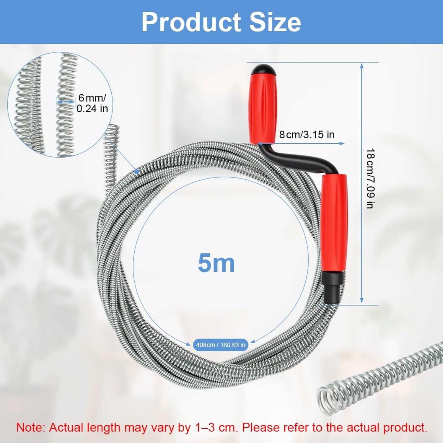 5m Spring Drain Snake with Hand Crank