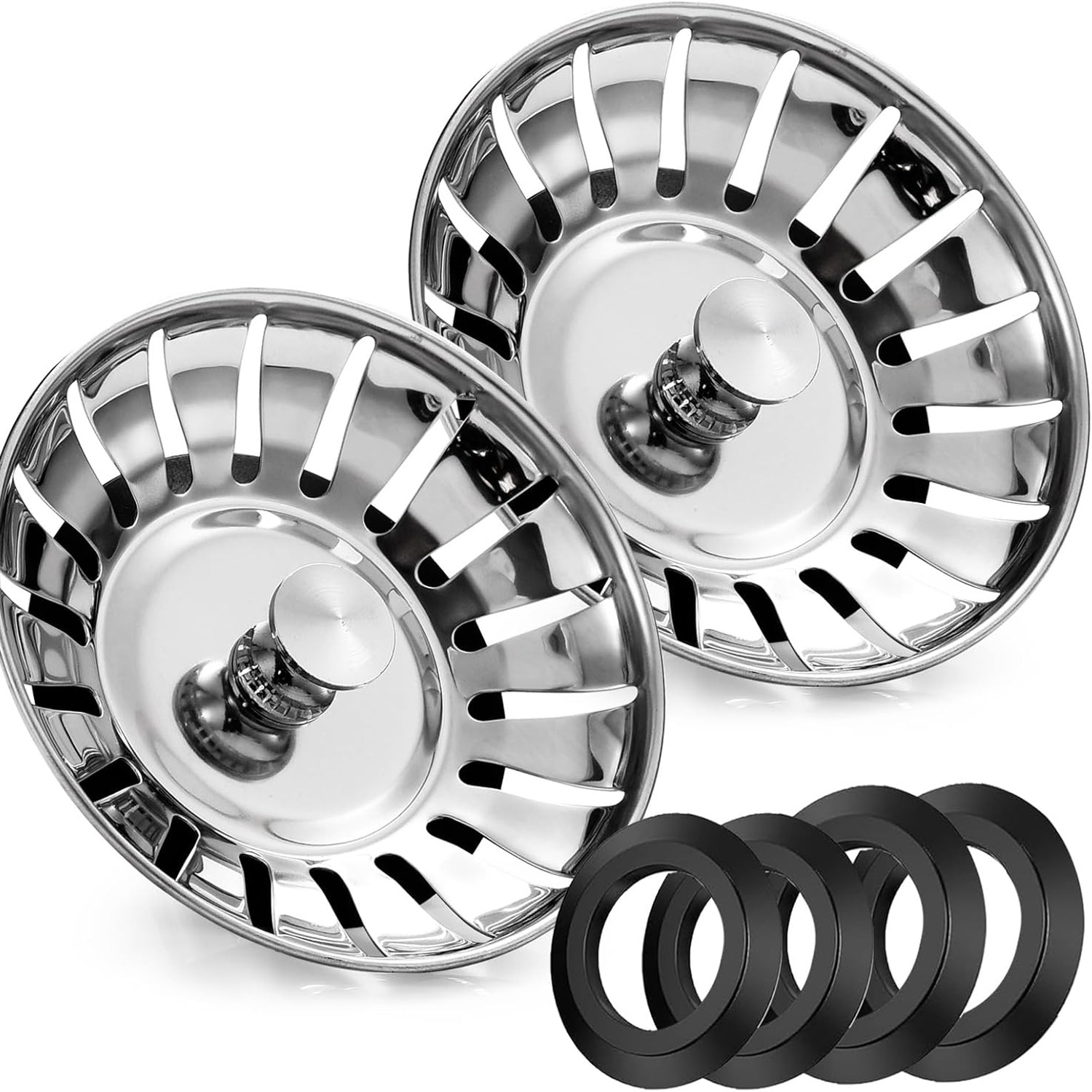 78mm Stainless Steel Kitchen Sink Strainer and Plug, 2 Pack, from Drains Company