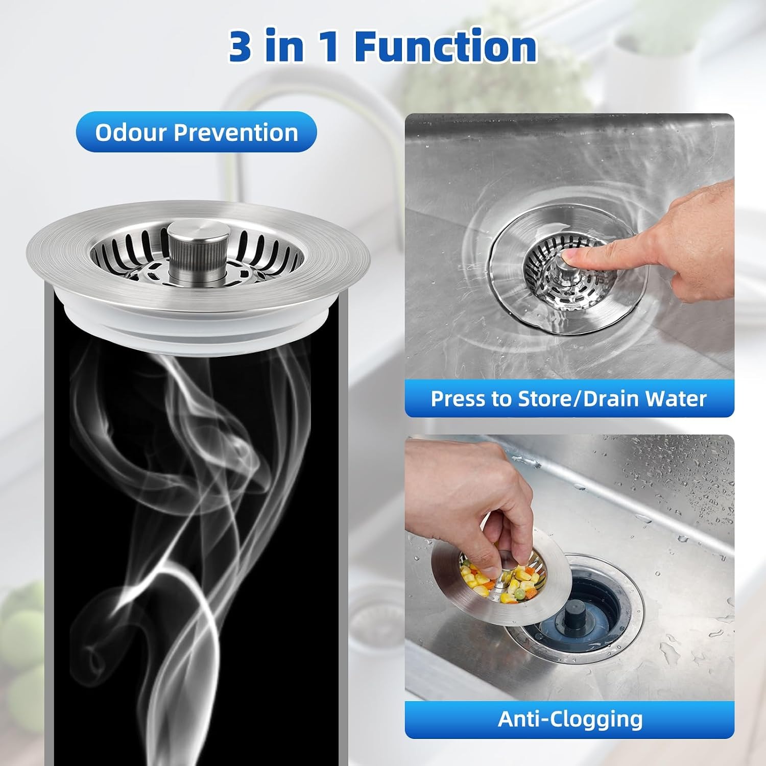 Three in One Kitchen Sink Plug with Stainless Steel Strainer Basket: image 2
