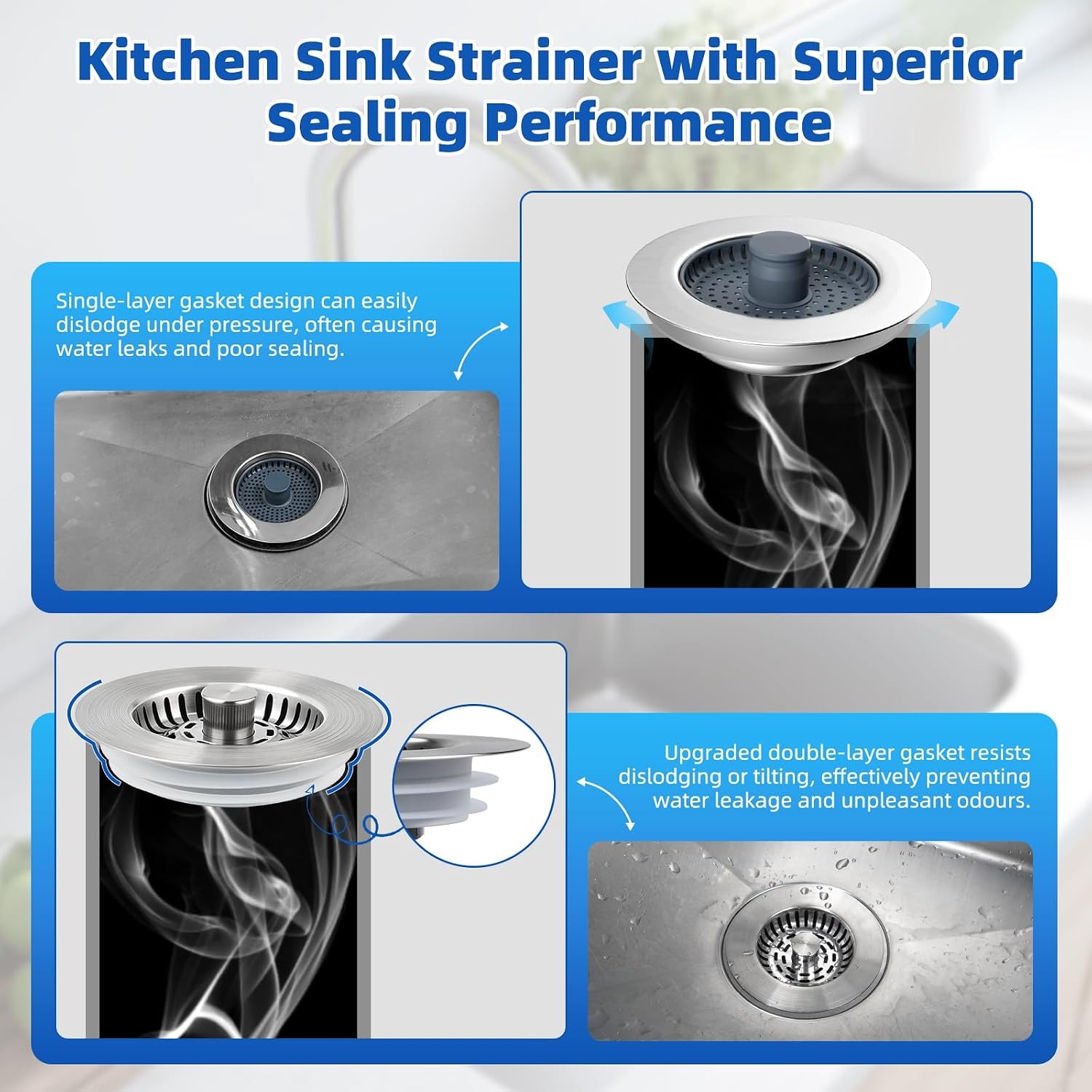 Three in One Kitchen Sink Plug with Stainless Steel Strainer Basket: image 4