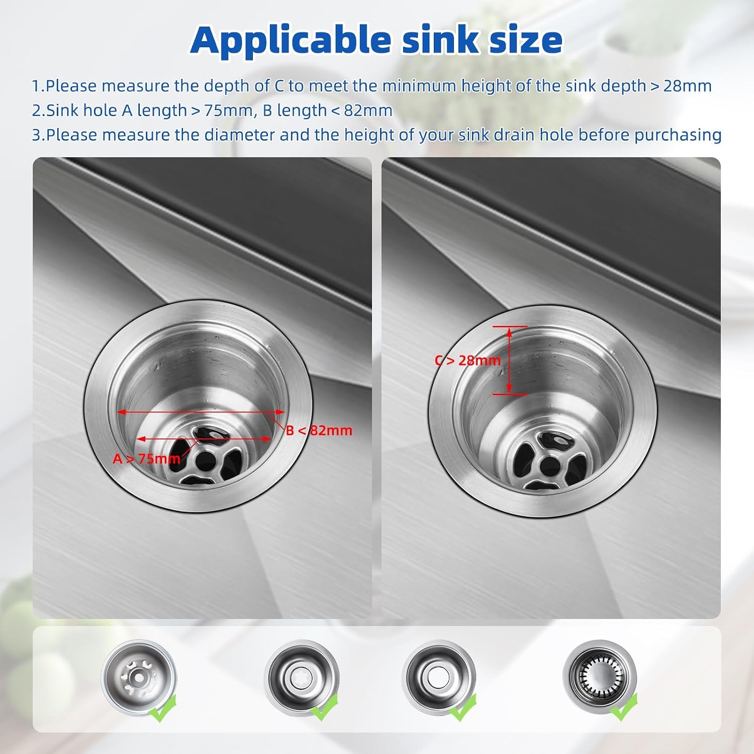 Three in One Kitchen Sink Plug with Stainless Steel Strainer Basket: image 6