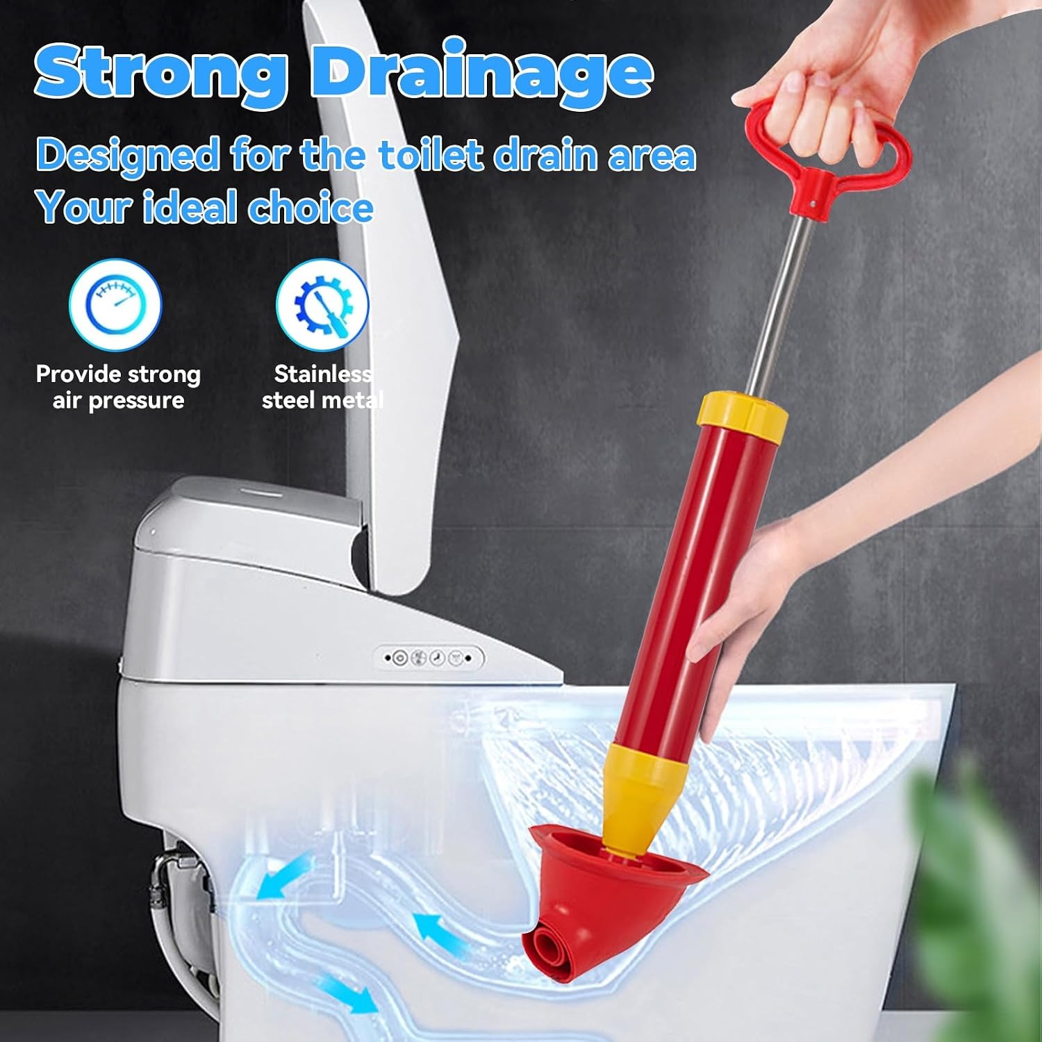 Toilet Plunger with Threaded Handle and Nitrile Gloves: image 3