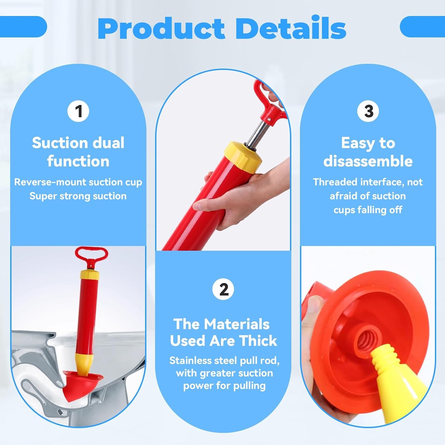 Toilet Plunger with Threaded Handle and Nitrile Gloves: image 4