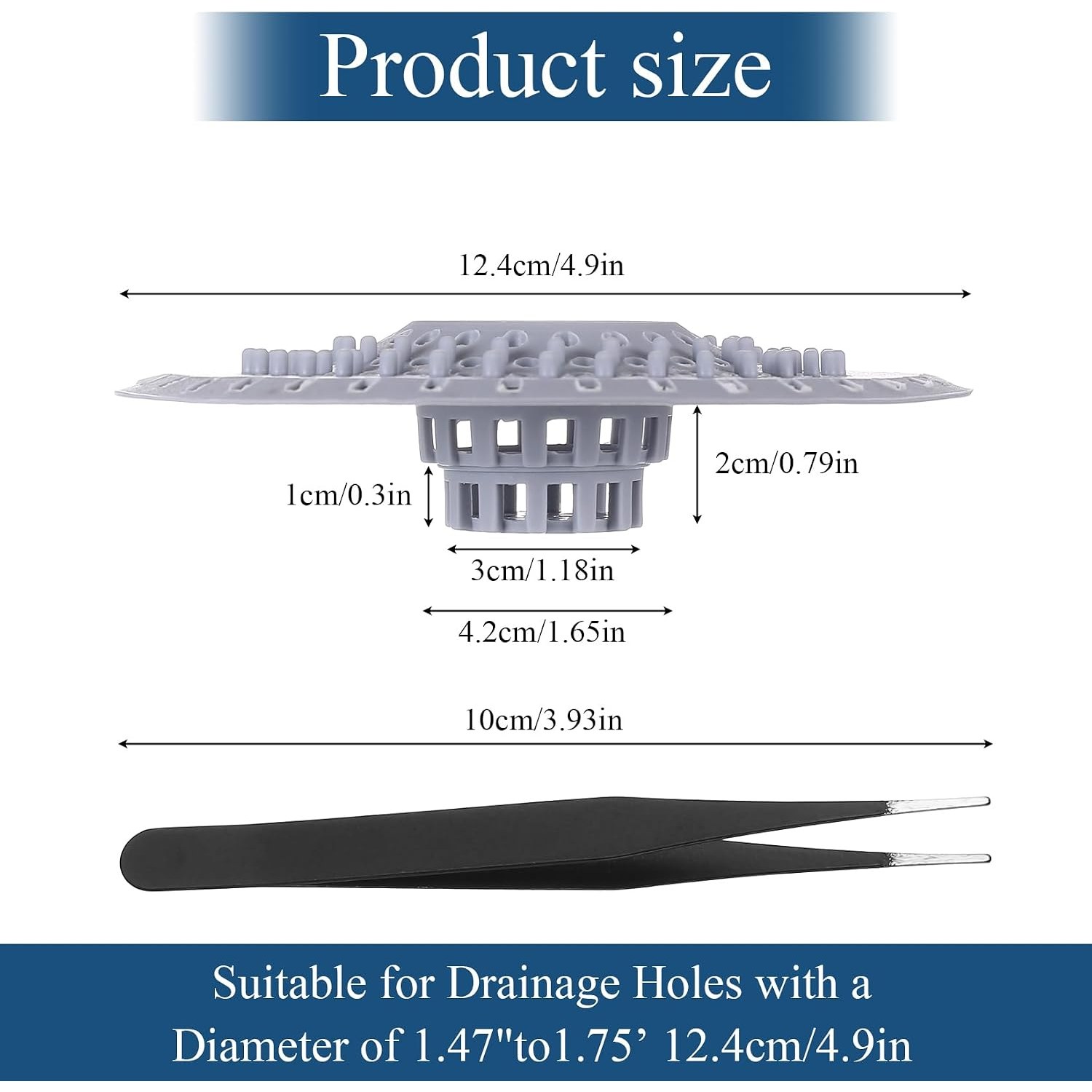 Silicone Basin Hair Catcher, 2 Pack with Tweezers: image 2