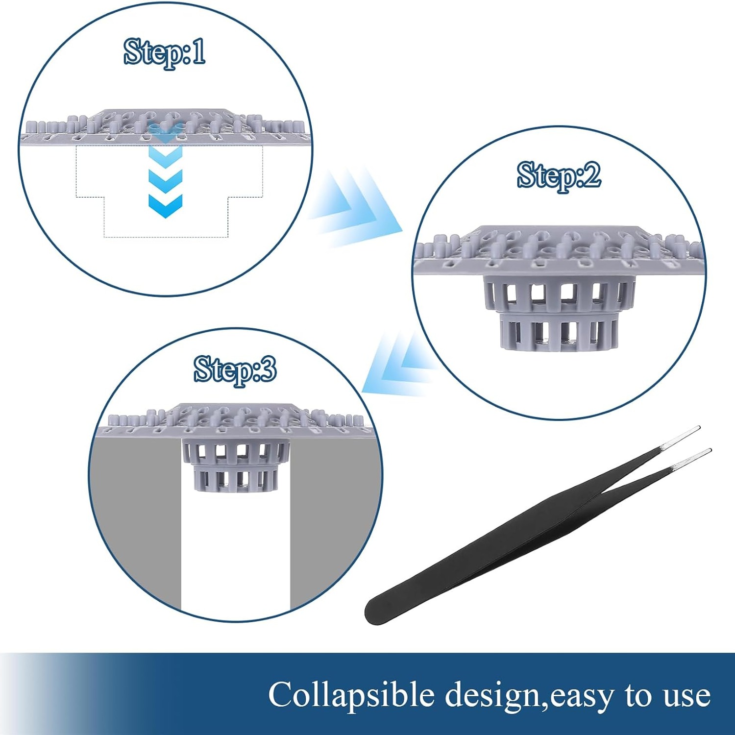 Silicone Basin Hair Catcher, 2 Pack with Tweezers: image 5