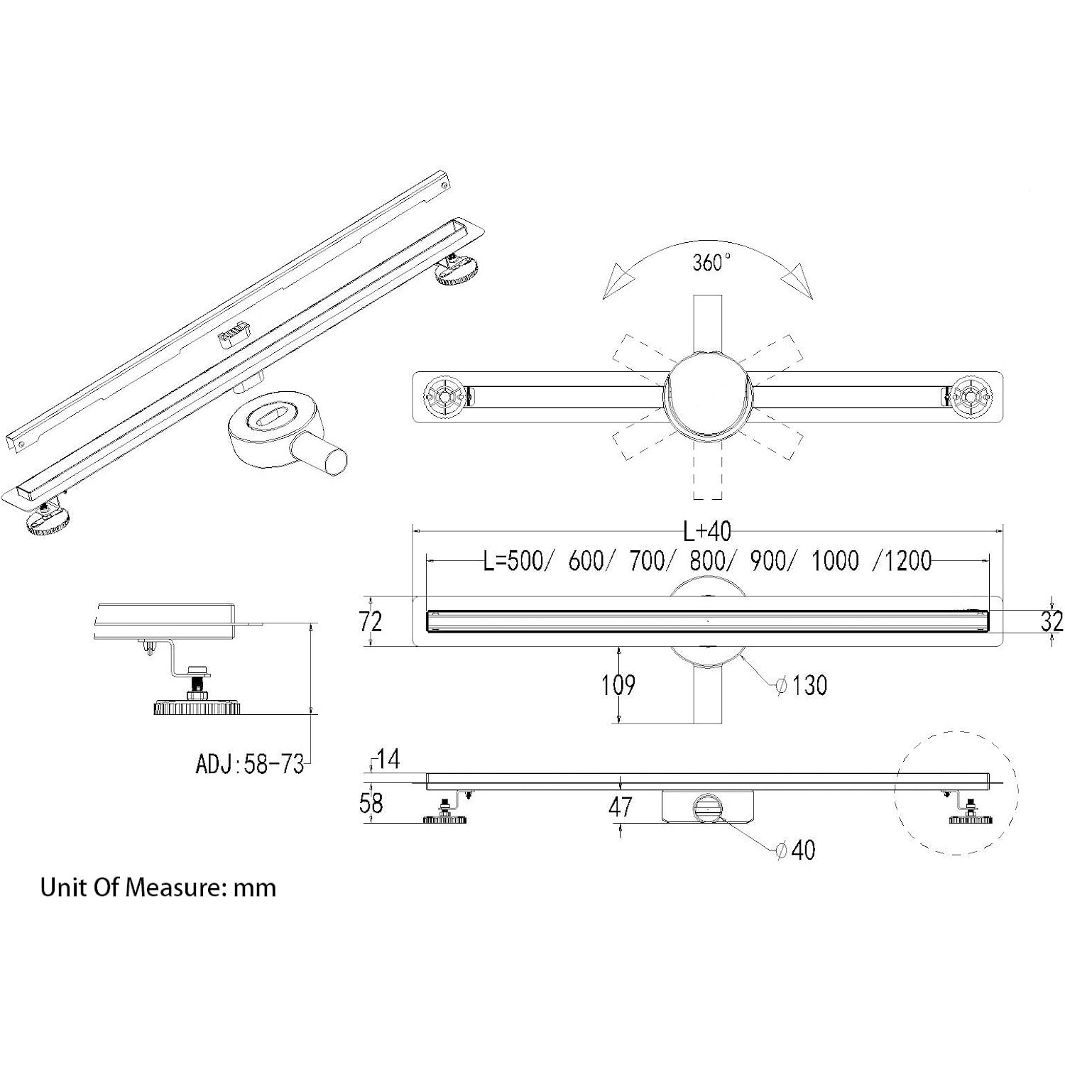 700mm Linear Shower Drain with Trap
