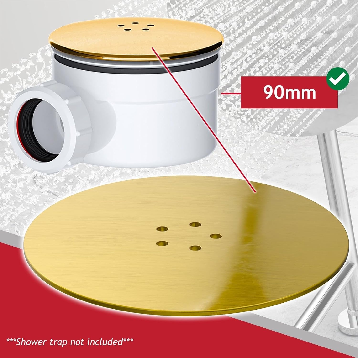 Shower Trap Cover in Brushed Brass, 110mm: image 3