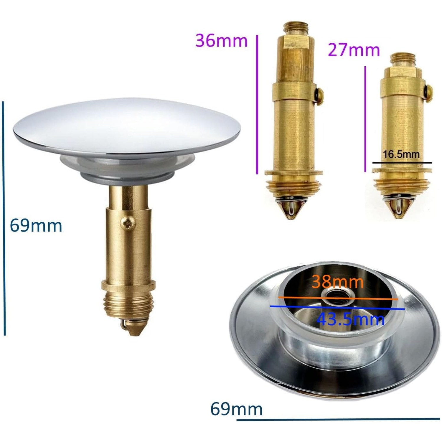 69mm Chrome Click Clack Bath Pop Up Plug