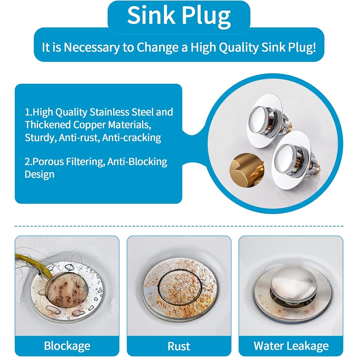 Brass Basin Plug with Hair Basket (34 to 38mm): image 3