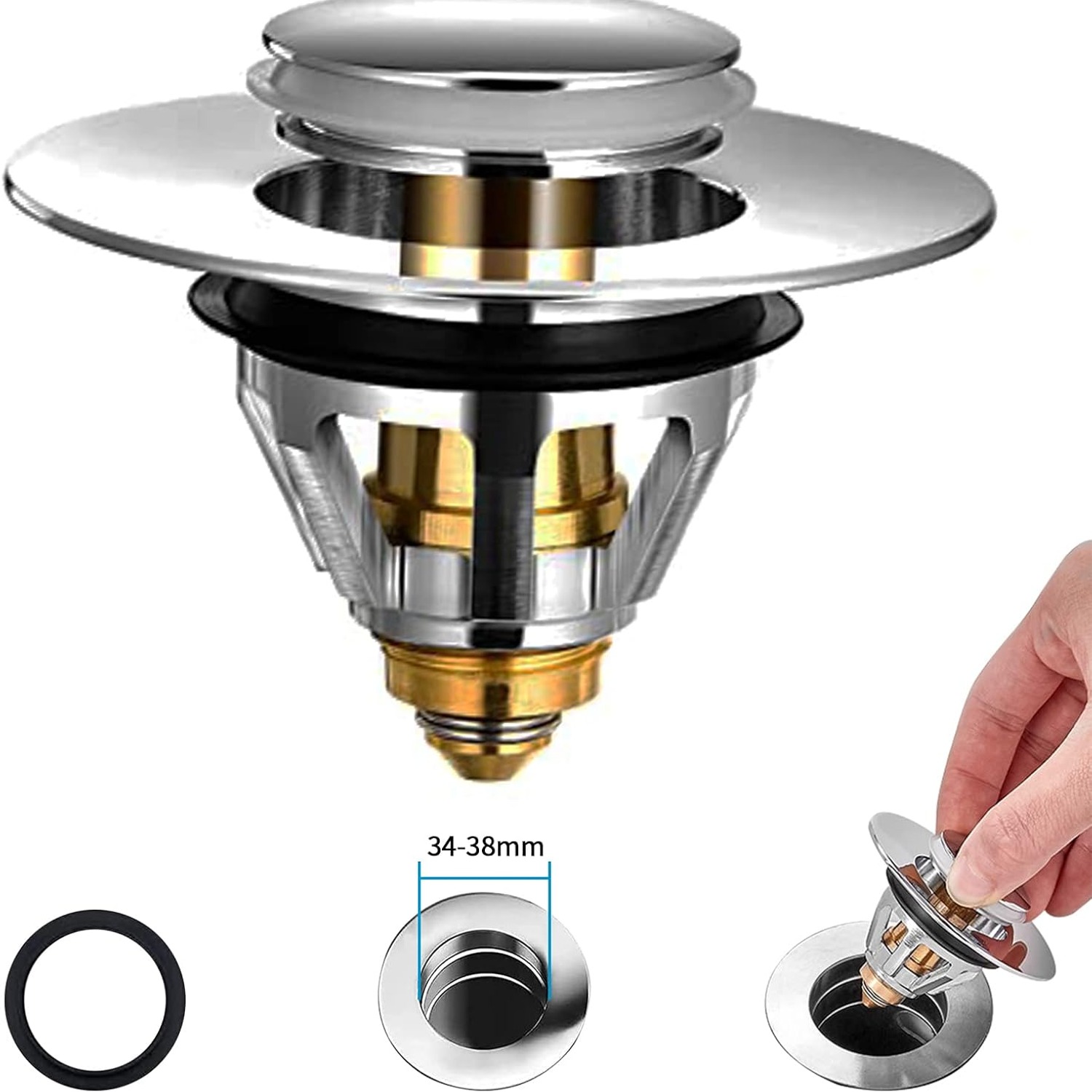 Brass Basin Plug with Hair Basket (34 to 38mm)