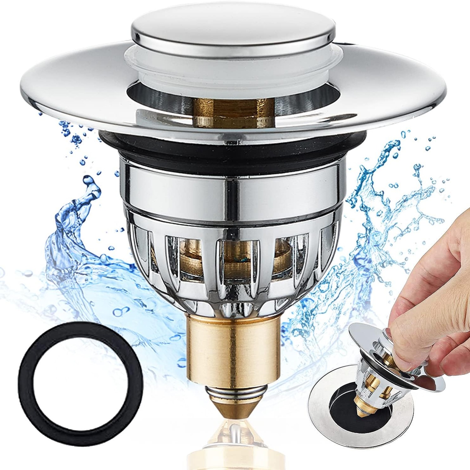 Stainless Steel Basin Pop Up Plug with Filter Basket (34 to 40mm)