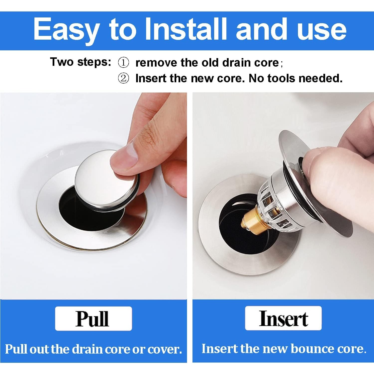 Stainless Steel Basin Pop Up Plug with Filter Basket (34 to 40mm)
