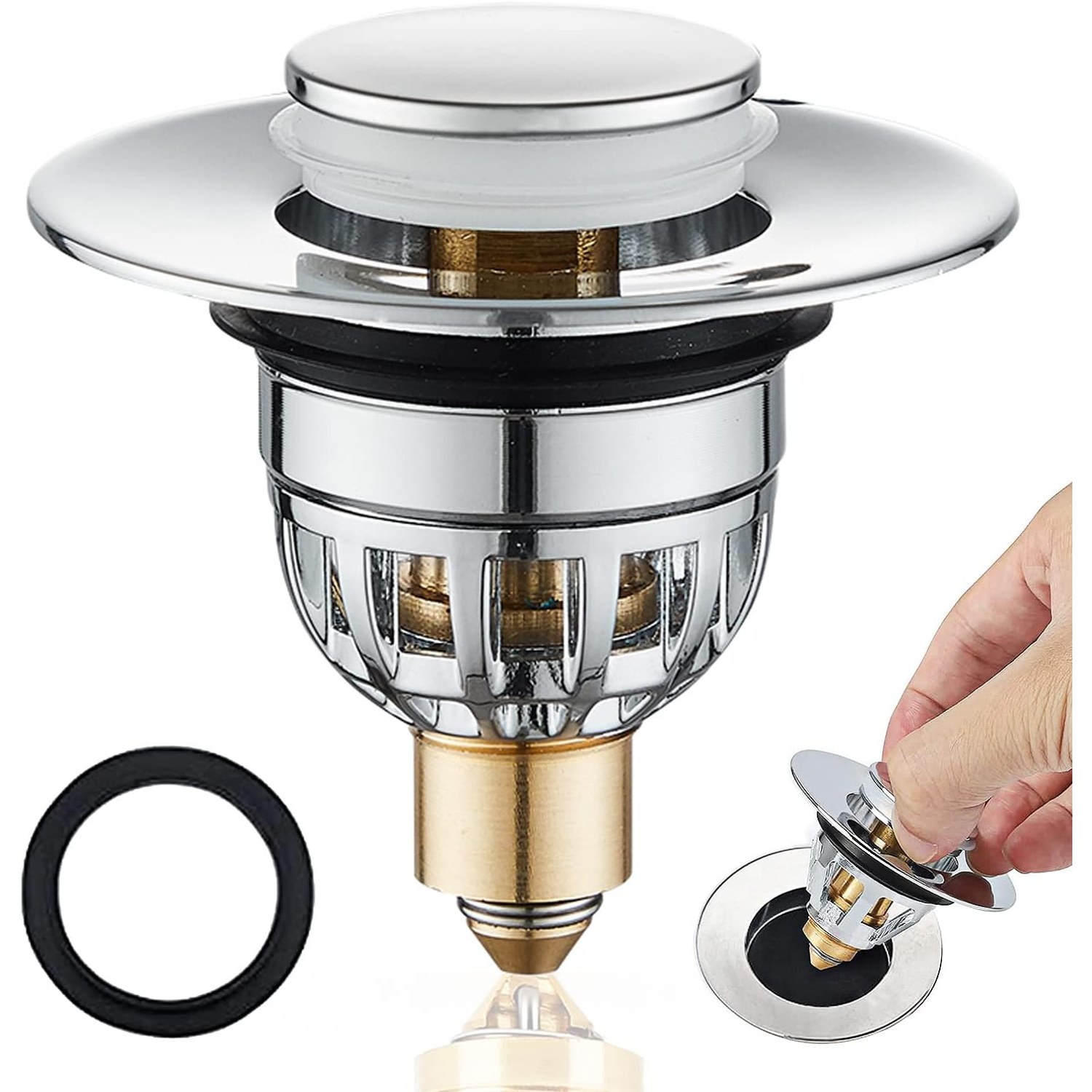 Stainless Steel Basin Pop Up Plug with Filter Basket (34 to 40mm)